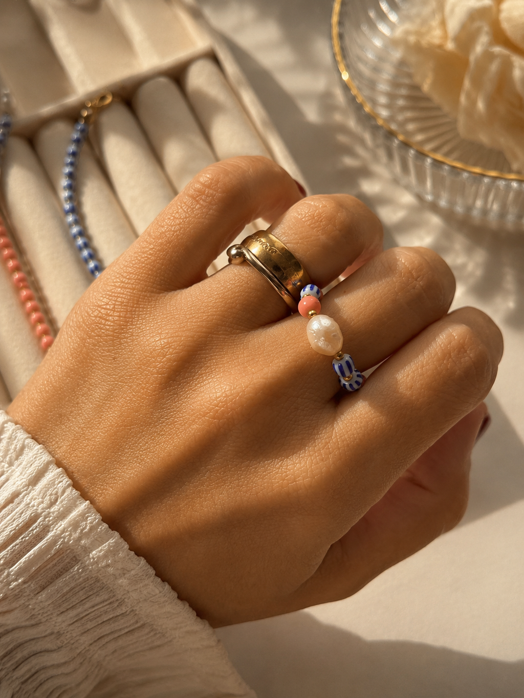 Komplet Coral Choker + Bransoletka + Pierścionek