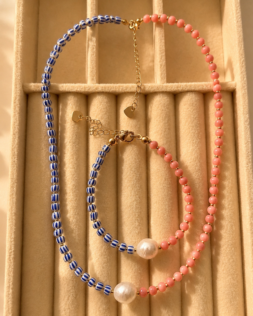 Komplet Coral Choker + Bransoletka + Pierścionek