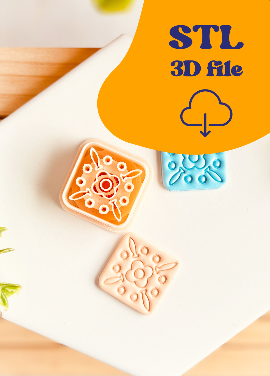 Plik STL - Clay Cutter z  motywem kwiatowym i rybkami