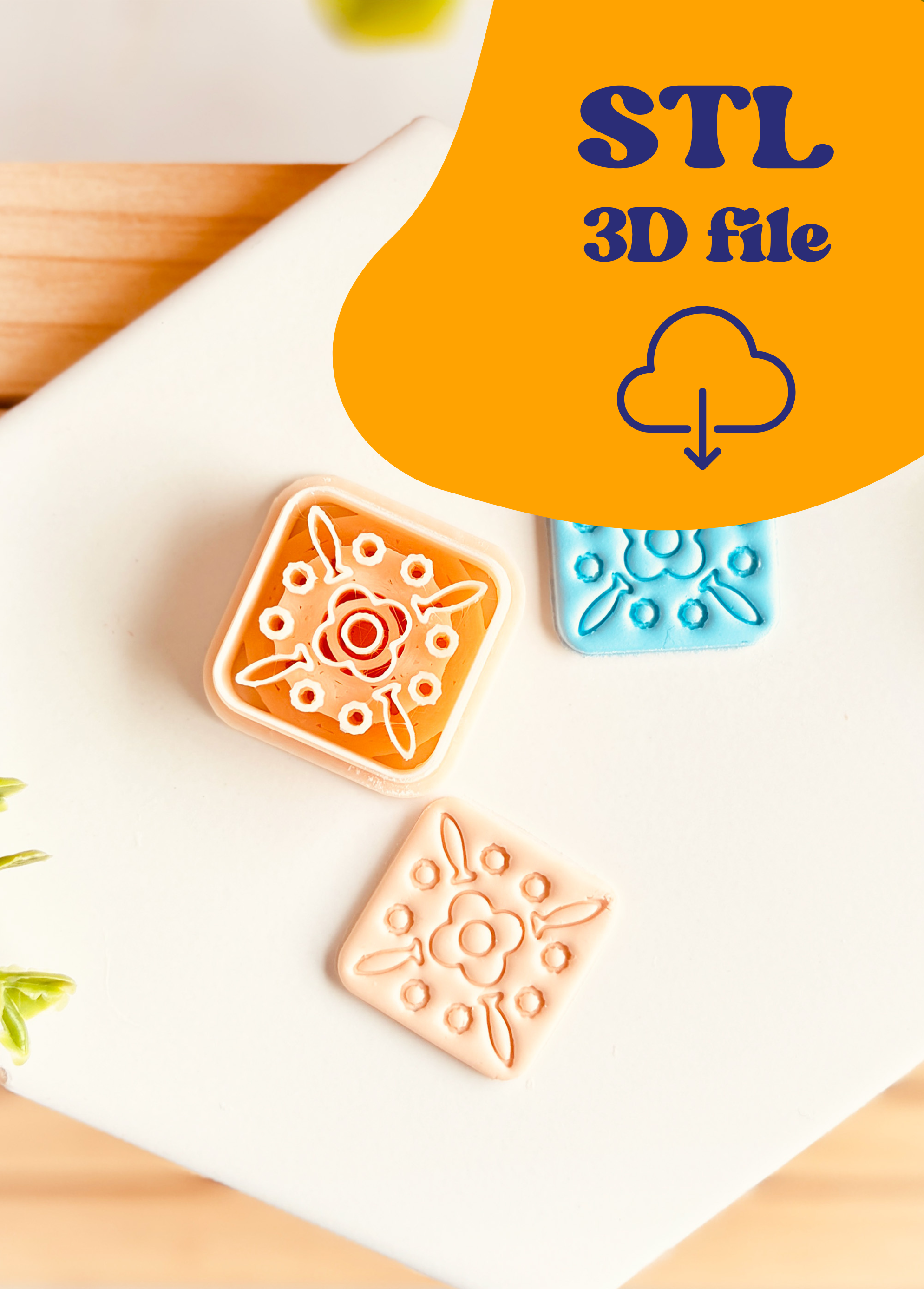 Plik STL - Clay Cutter z  motywem kwiatowym i rybkami