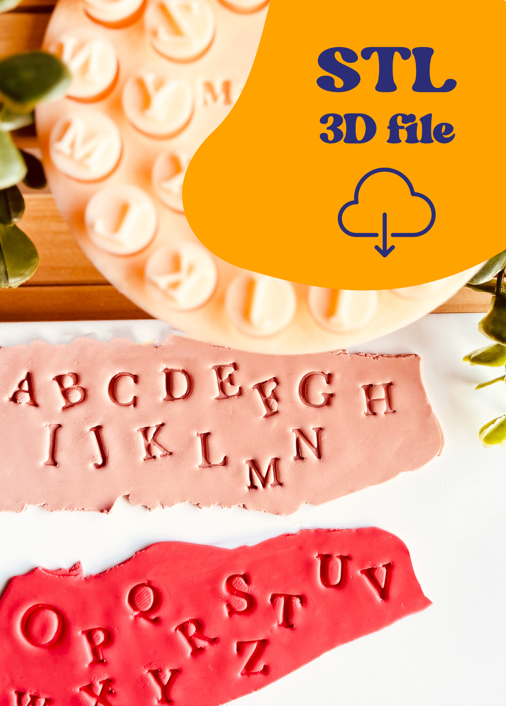 Plik STL - Litery Na Pieczątkach (Alfabet) + Elegancka Płytka