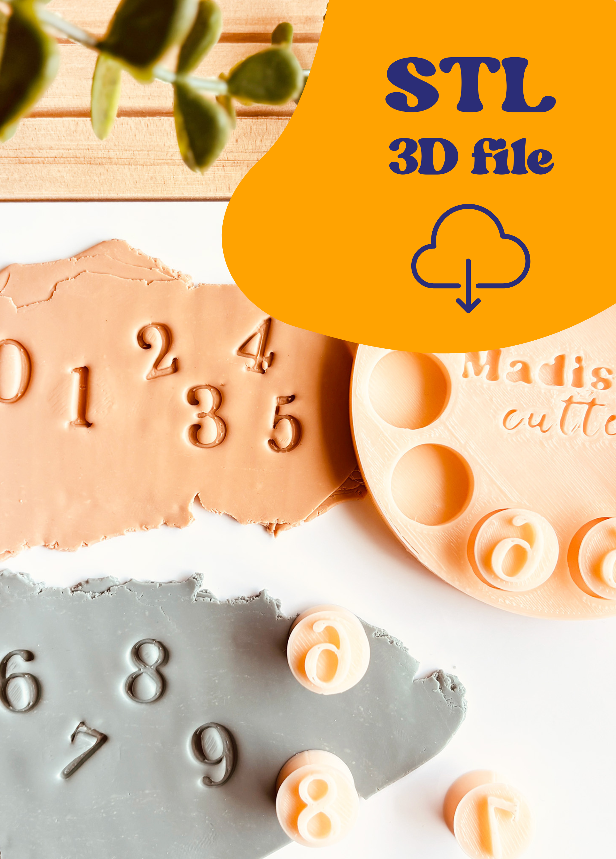 Plik STL - Pieczątki Cyfry, Liczby + Elegancka Płytka