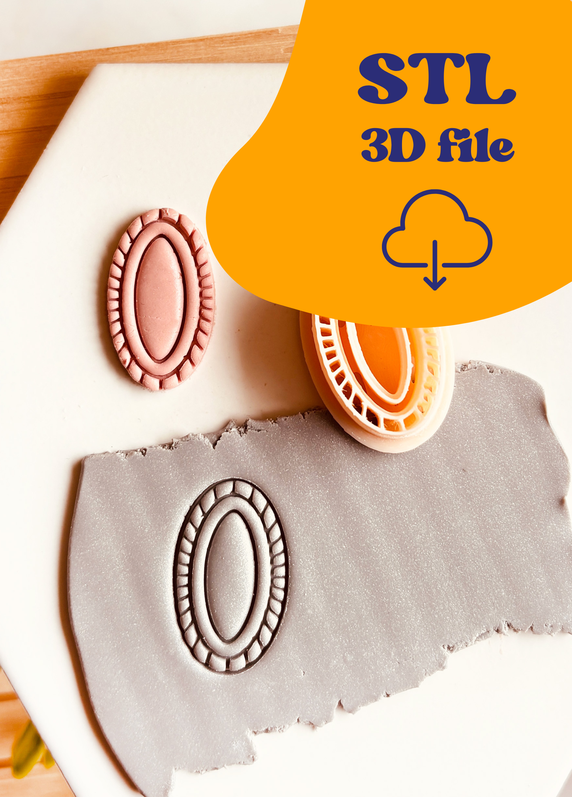 Plik STL - Wykrawacz do gliny - Elipsa boho ze zdobieniem