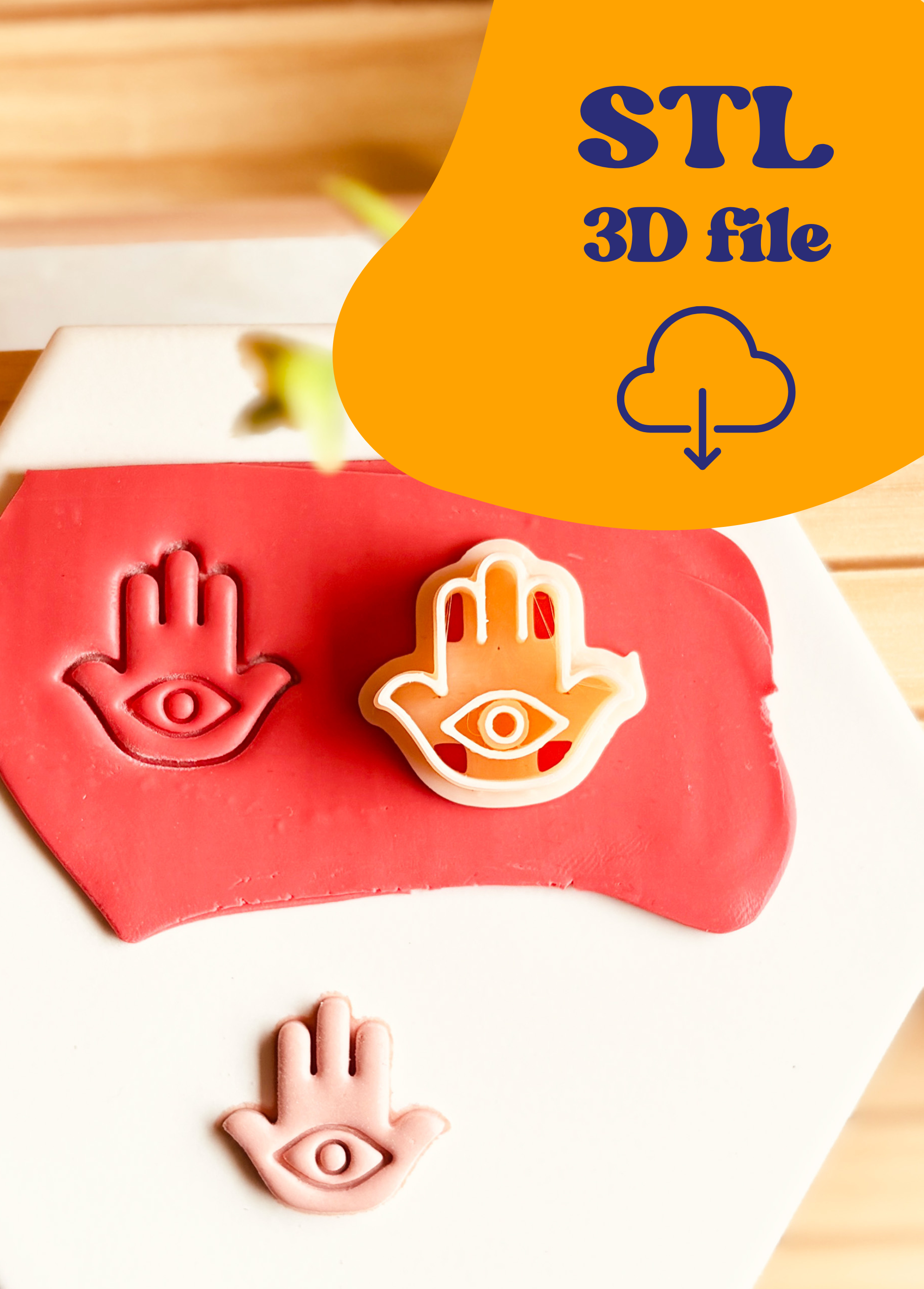 Plik STL - Clay Cutter do gliny polimerowej w formie Hamsa (Ręka Fatimy)