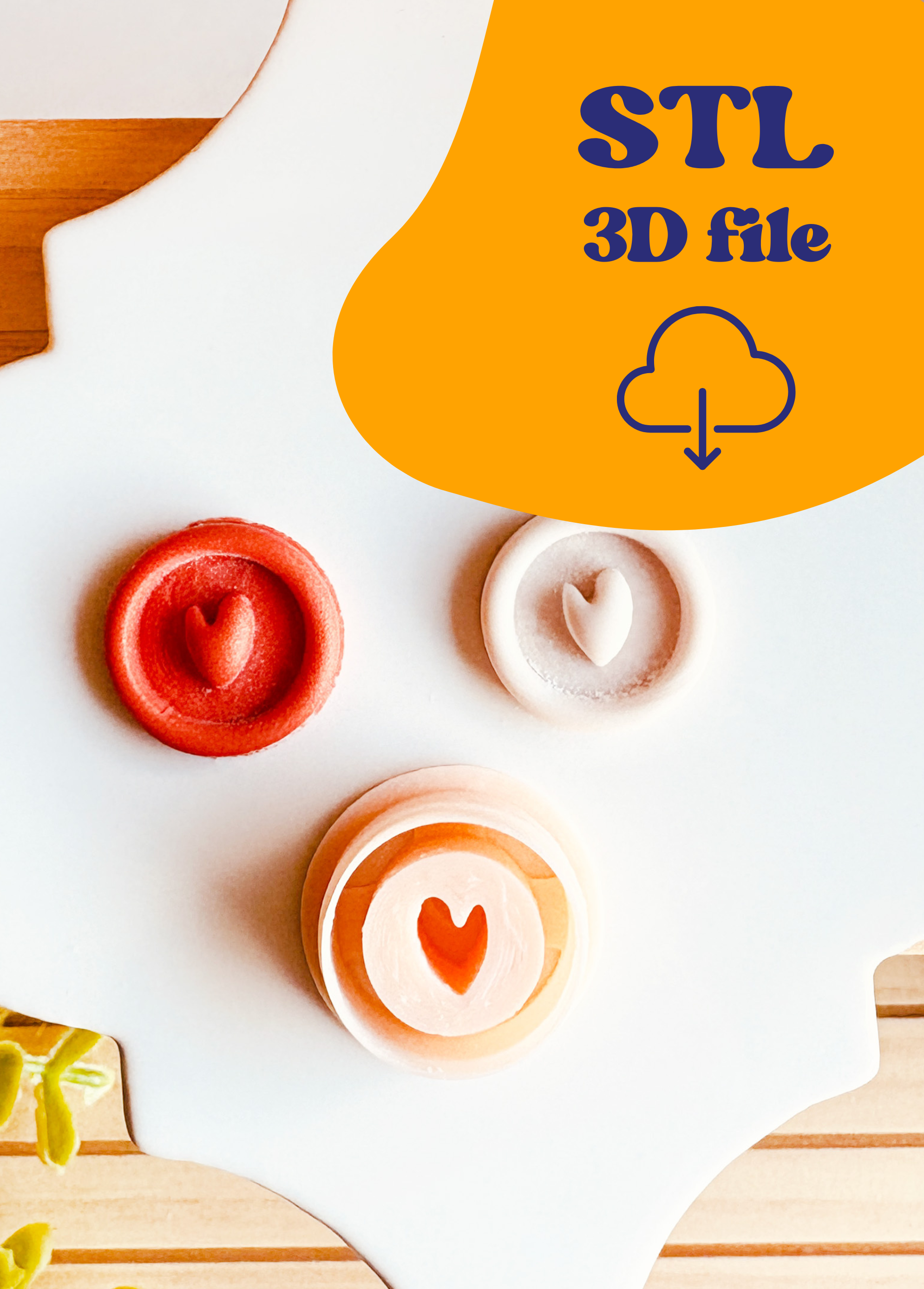 Plik STL - Clay Cutter do gliny polimerowej w formie Pieczątki z Sercem