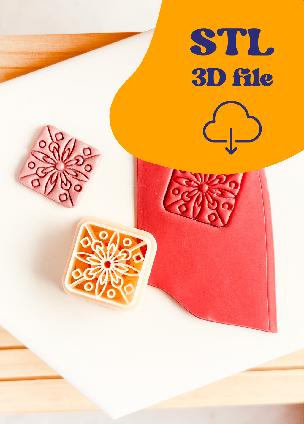 STL File - Cutter / Shape – Rounded Square with Floral Motif 