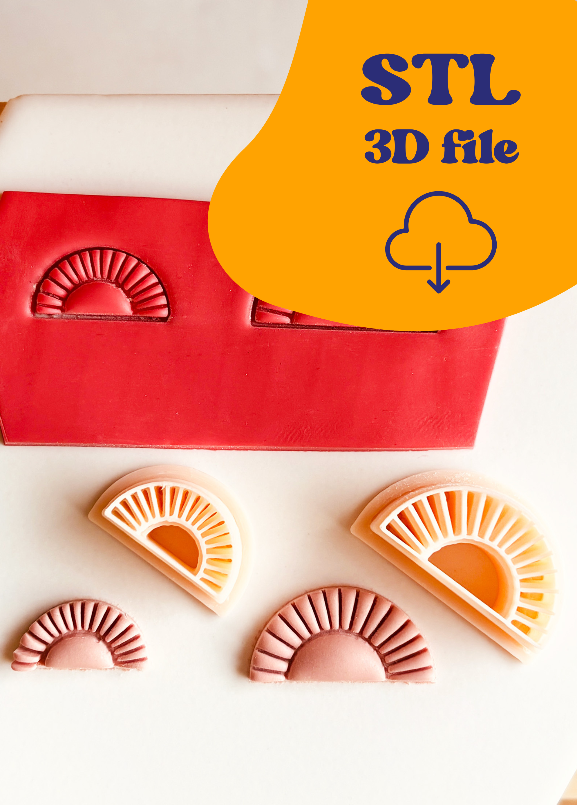 Plik STL - Wykrawacz do gliny - Półkole z geometrycznym wzorem
