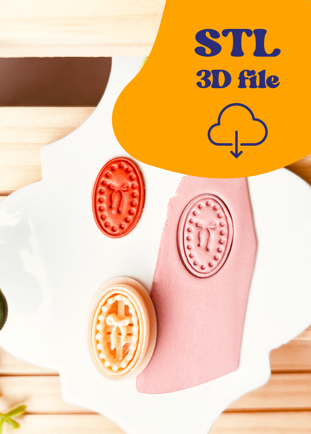 Plik STL - Clay Cutter – Elipsa z tłoczeniem i motywem wstążki