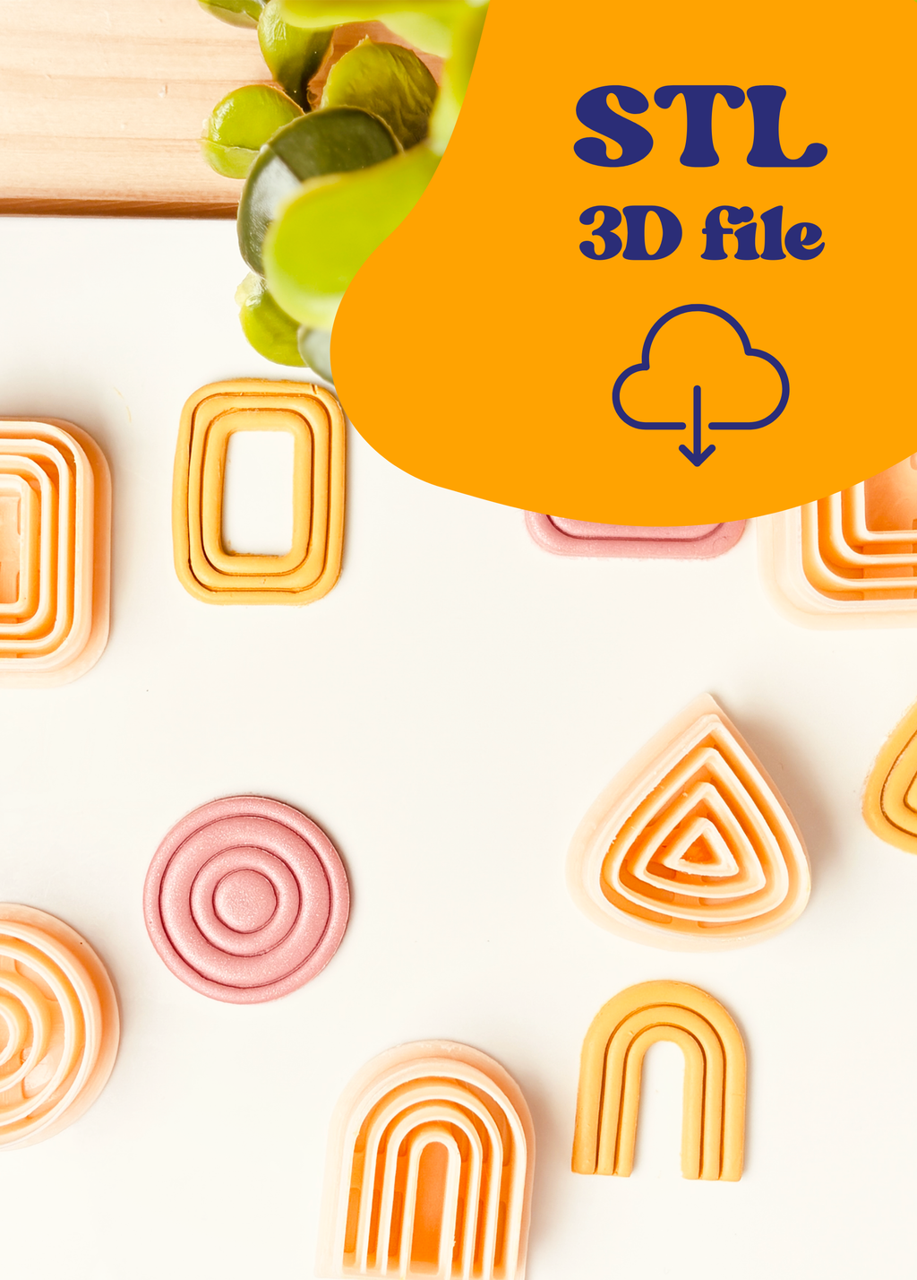 Plik STL - Zestaw 5 cutterów – Geometryczne kształty z tłoczeniem