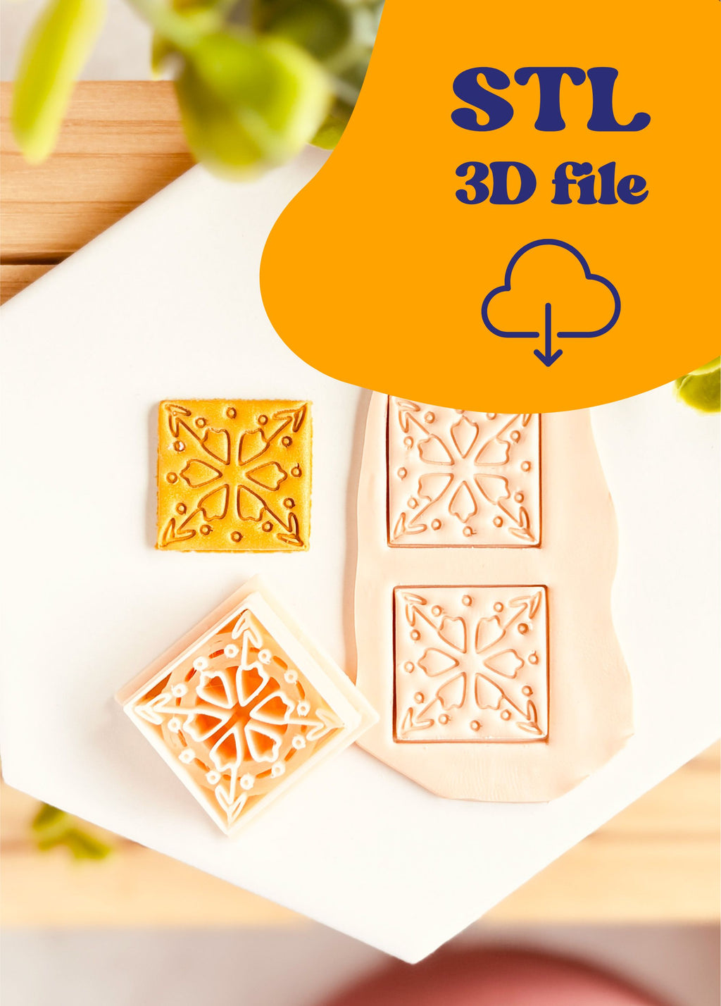 PLIK STL - Clay Cutter – Kwadrat boho z symetrycznym wzorem